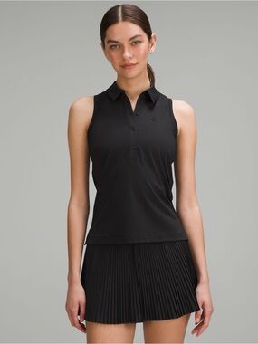 Lululemon Quick-Dry Sleeveless Polo Shirt Straight Hem in Black
